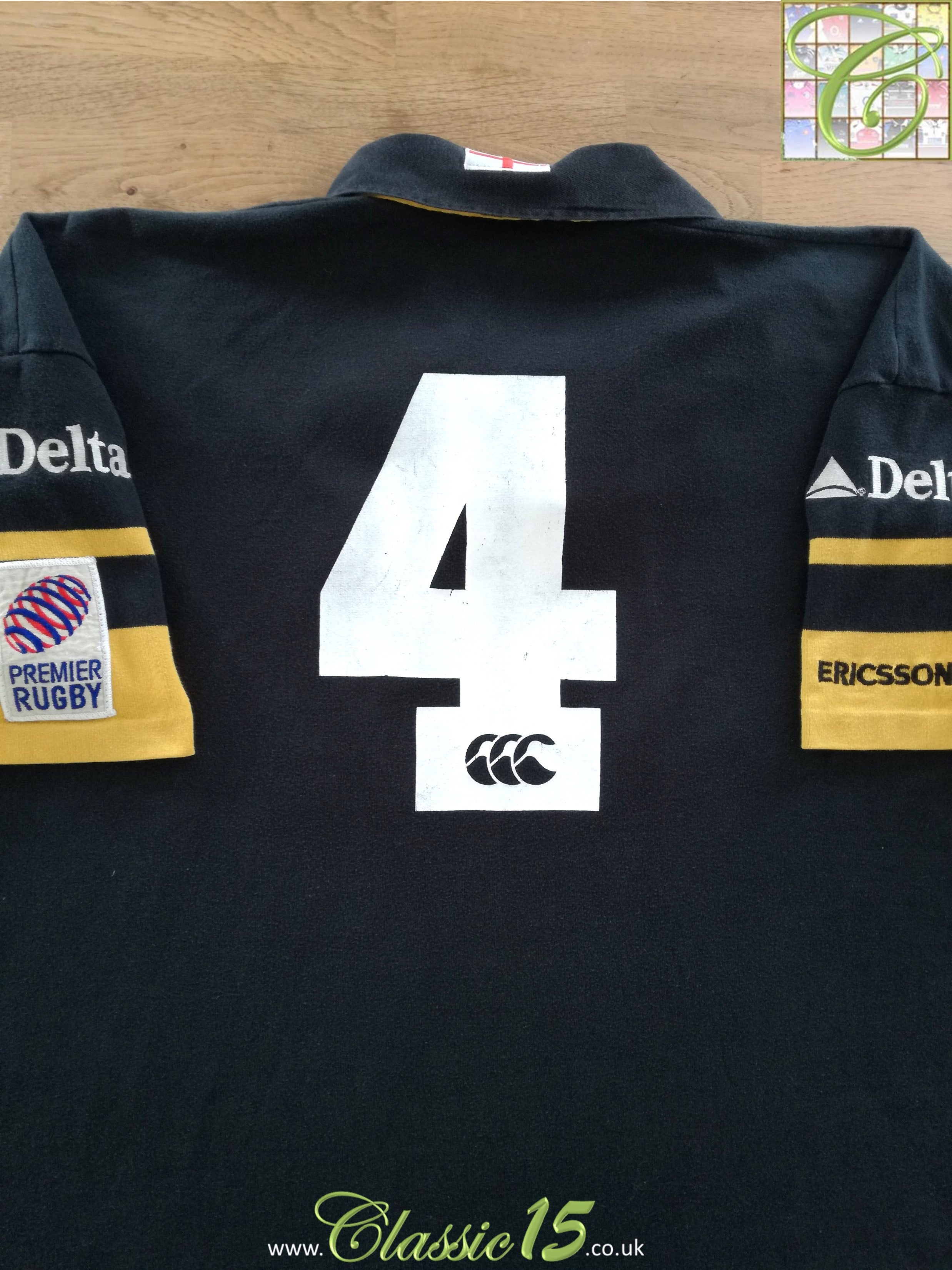 1999/00 London Wasps Home Match Worn Premier Rugby Shirt #4 (Dallaglio)