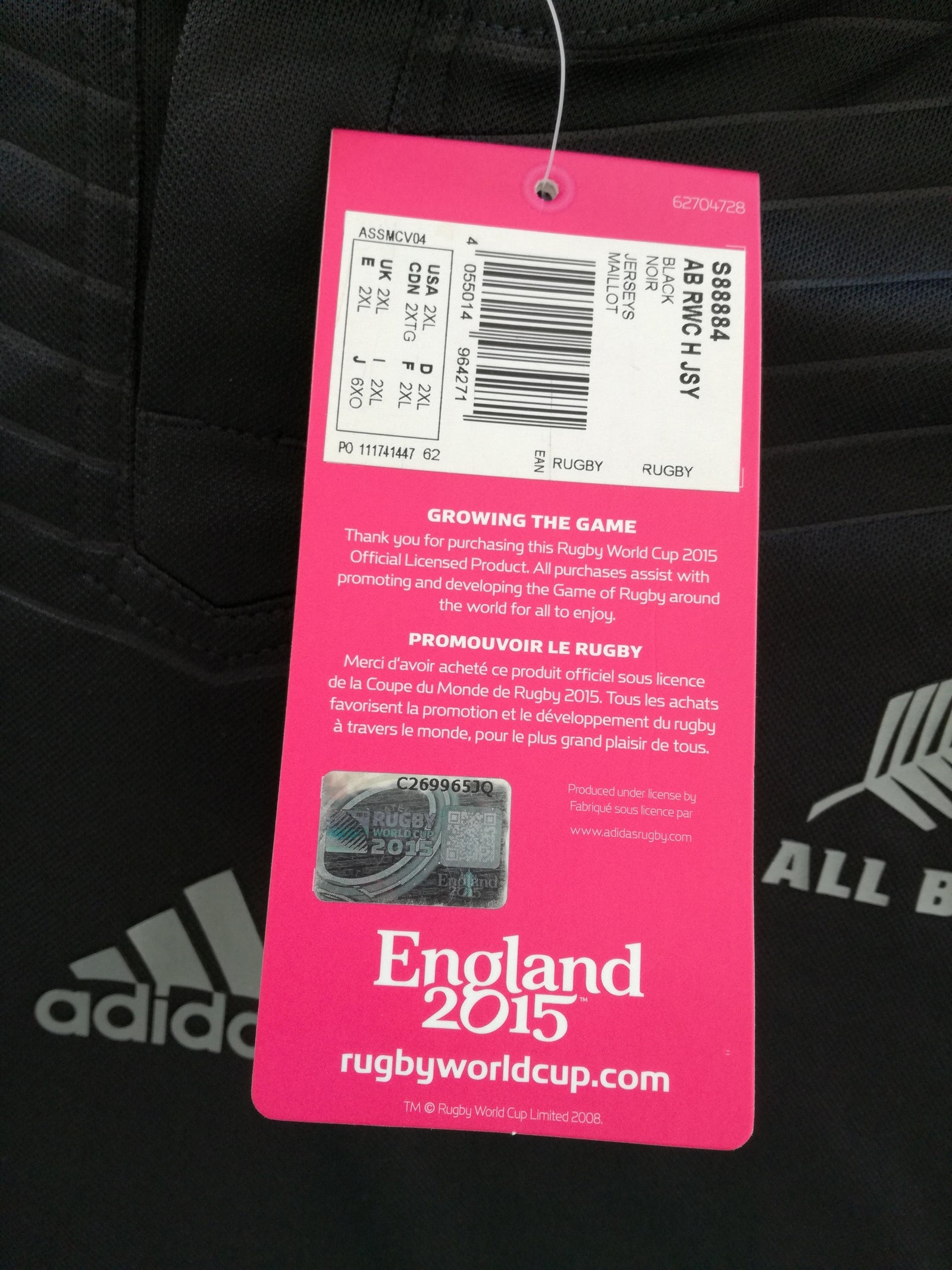 2015 New Zealand Home World Cup Rugby Shirt (XXL) *BNWT*