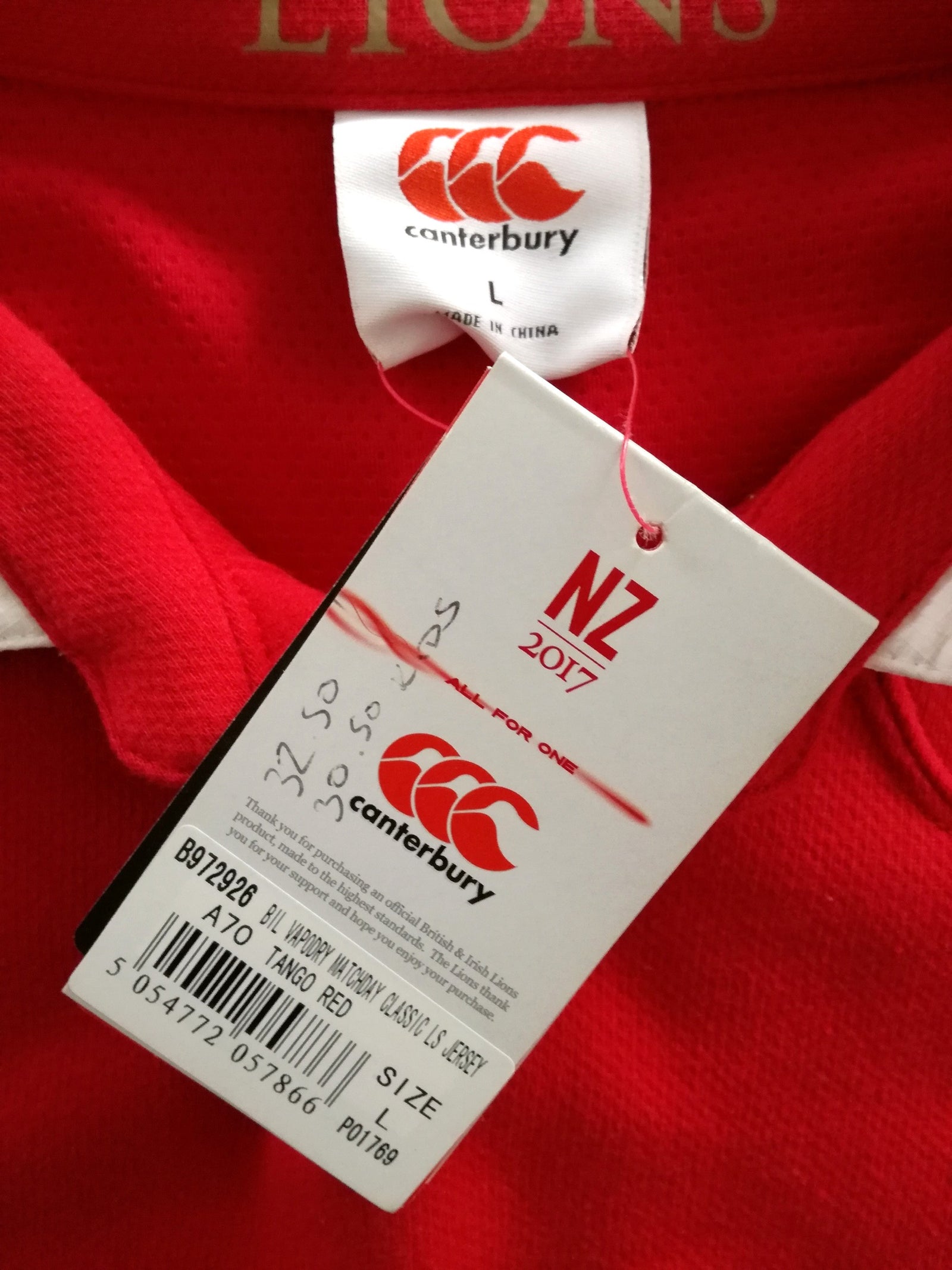 2017 British & Irish Lions Vapodri Rugby Shirt. (L)