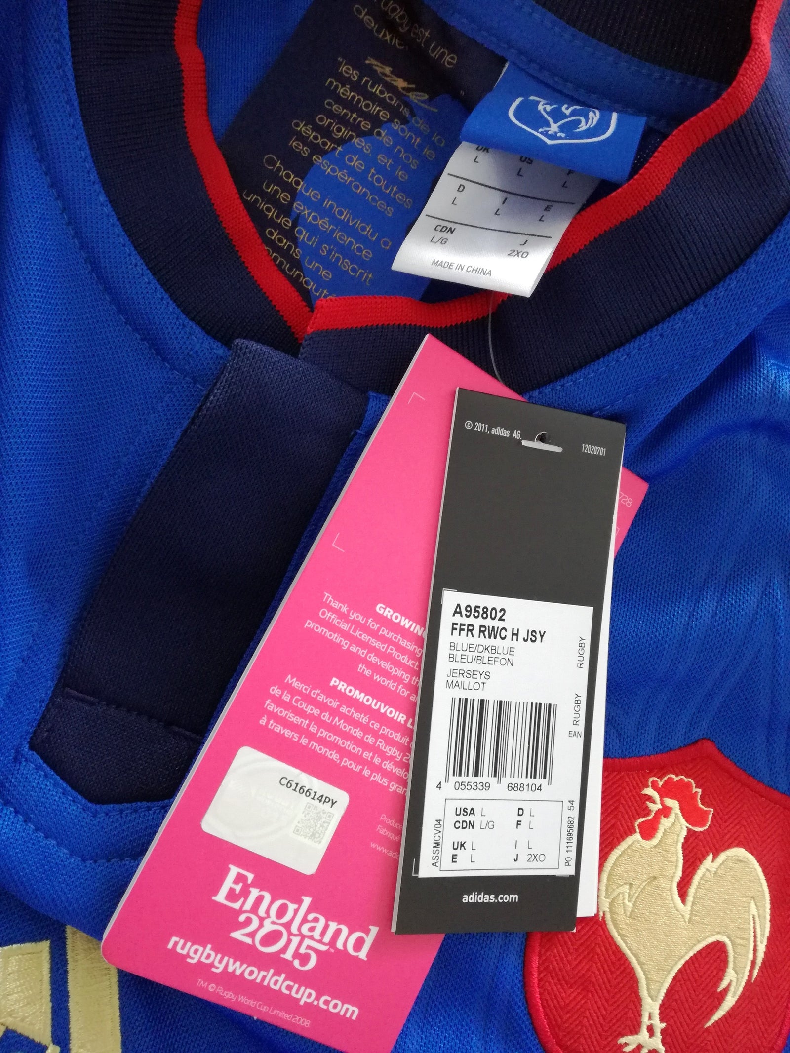 2015 France Home World Cup Rugby Shirt (L) *BNWT*