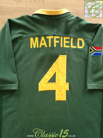 2001 South Africa Home Test Worn Rugby Shirt Matfield #4